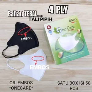 MASKER DUCKBILL ONECARE 4PLY EMBOS TEBAL TALI PIPIH ISI 50/BOX Masker