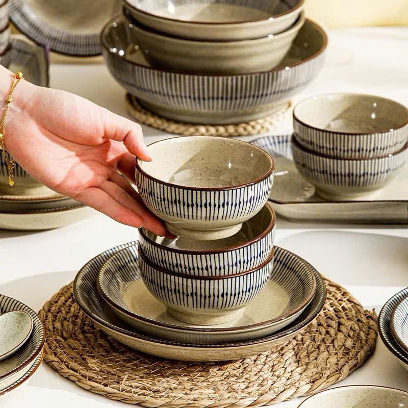 GOSU Bộ Bát Đĩa Men Tiêu Cổ Phong Cách Cổ Xưa Tráng Men Cao Cấp Chất Liệu Gốm Sứ An Toàn Với Lò Vi Sóng Lò Nướng Và Máy Rửa Bát