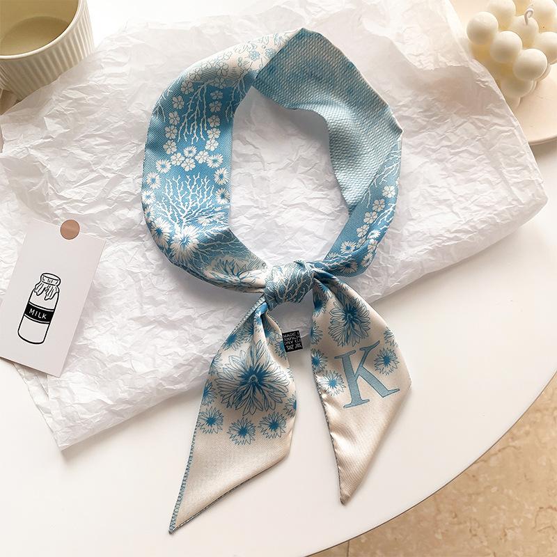 Product Introduction of New Brand Fashion Letter Pattern Women Silk Riband Handle Bags Scarf Small Ribbon Hair Band Headband Scarves & Wraps Hair Ties for girls A-Z 24