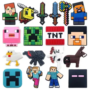 Lucu 1 pcs pixel kartun hewan orang sandal pin menhias sepatu tempelan diy game ransel aksesoris sepatu untuk anak laki -laki anak dewasa pesta hadiah lucu