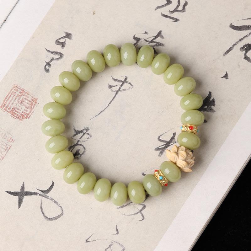 B35-Vòng Tay Hạt Bồ Đề Thình Thanh, Đôi Charm Đầu Sư Tử Hoa Sen, Thời Tiết Tự Nhiên, Màu Xanh Lá Cây Tươi Mới vòng  tay Giày Phụ Kiện tay lỡ làng thiên sơn đá đào hoa chuỗi bàn tay phật tràng lắc tay đá năng lượng