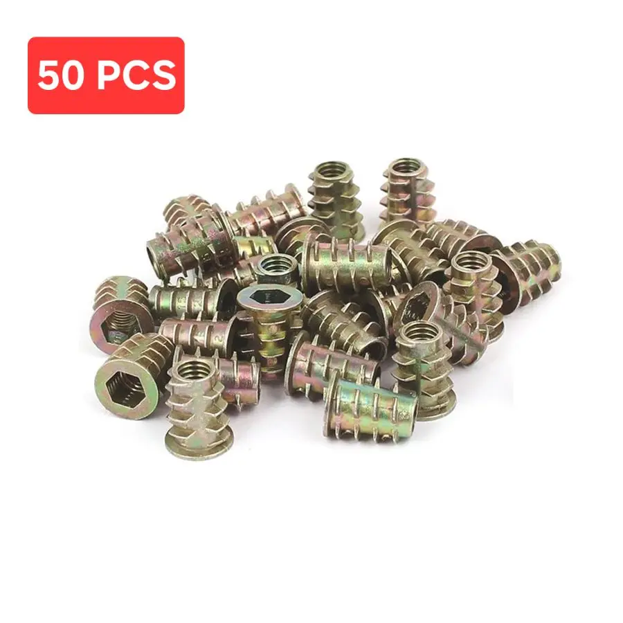 Mur Tanam Kayu Baut Nanas M6 Isi 50 Pcs Inserts Nut Zinc Alloy Soket Hexagon Drat Dalam Luar E-Nut Pembuatan Mebel Furniture