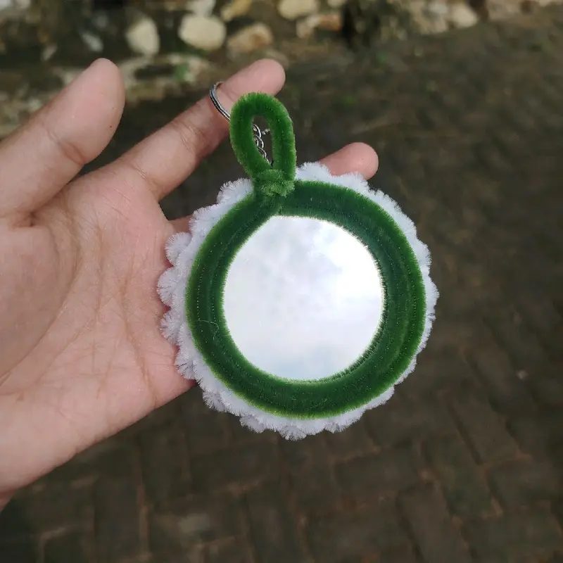 Cermin mini bunga kawat bulu, cermin lucu Gift Ganci keychain Kunci gantungan Aksesoris cermin makeup souvenir 3