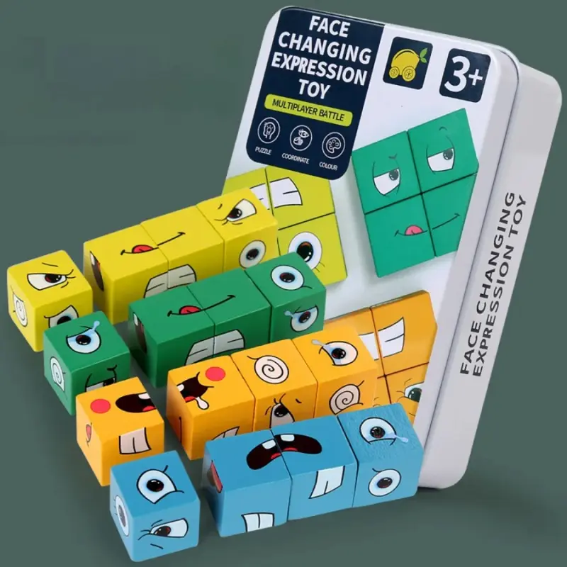 Mainan Puzzle Rubik Kayu Face Changing Funny Building Blocks 5