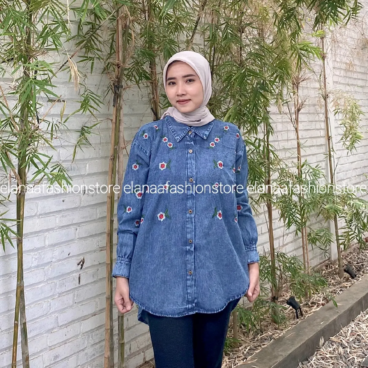 KEMEJA JEANS BORDIR OVERSIZE // ATASAN KEMEJA JEANS WANITA BORDIR TERBARU