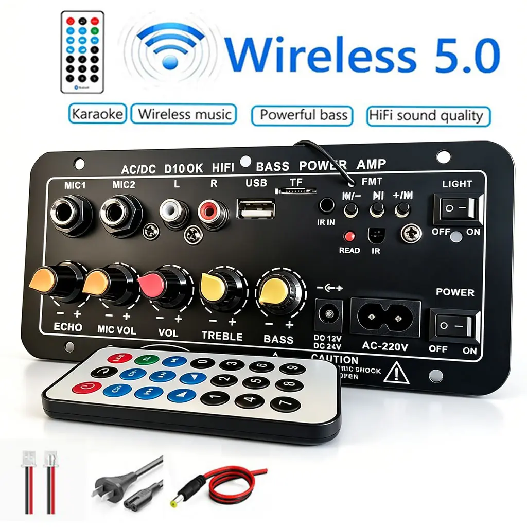 400W Amplifier Bluetooth Tampilan Digital Power Amplifier Board Untuk 8 12 Inci Speaker AC 220V DC 12V 24V Bluetooth 5.0 Karaoke Audio Bluetooth USB FM Radio Player Subwoofer