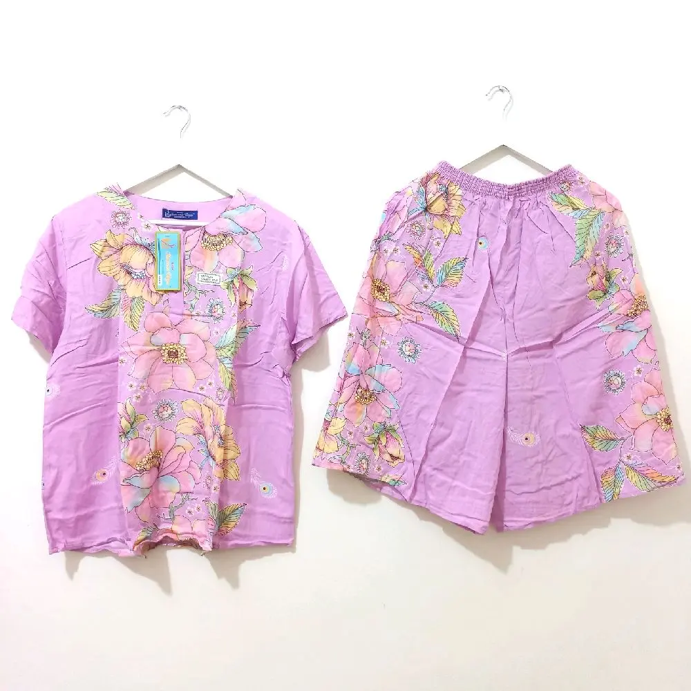 Setelan Celana Kencana Ungu Label Biru KUB MAXI 75 LD 120 Original Batik Kencana Ungu Busui Wanita Kancing Pekat 1