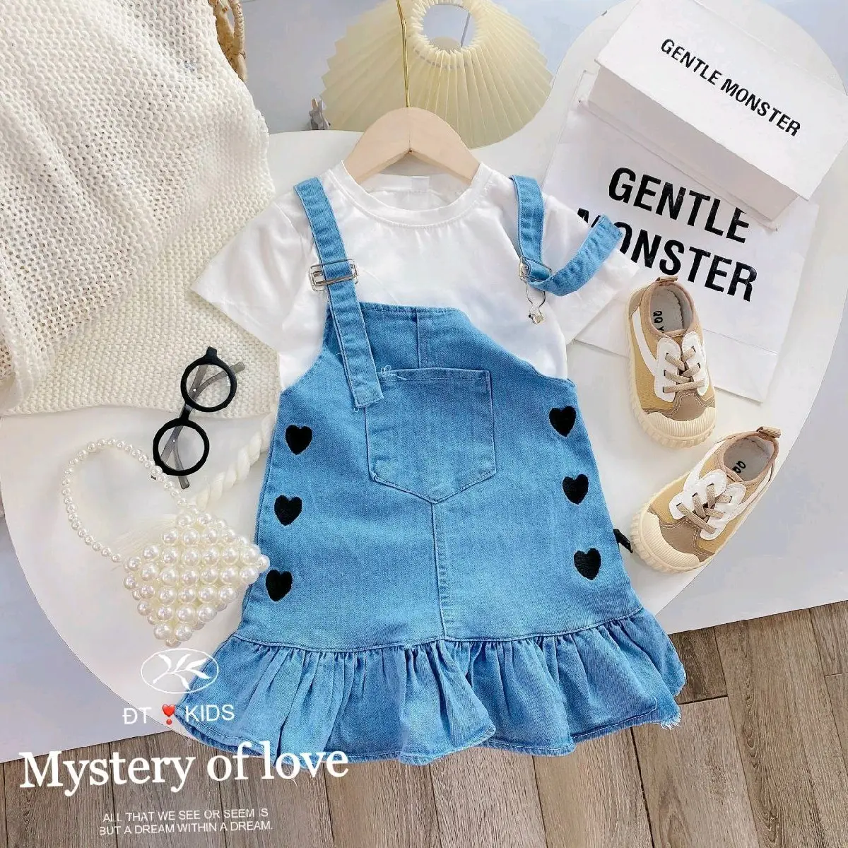 Overall dress Jeans Denim Dress Girl Kids with shirt 2in1 set 6m-6y