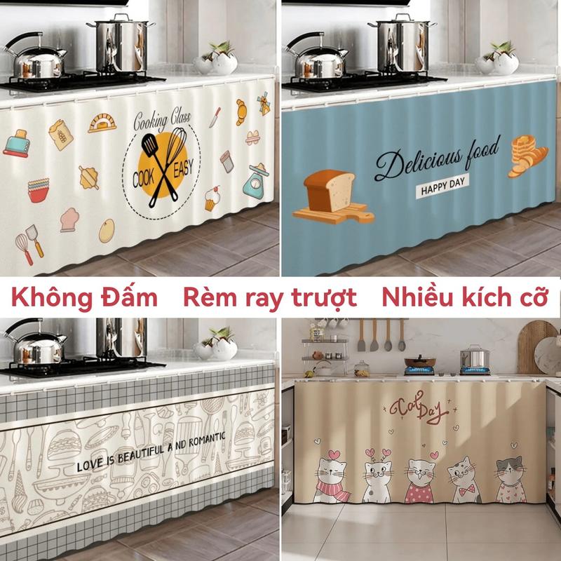 Rèm màn theo dõi tủ bếp rèm cửa tủ rèm cửa cửa kệ rèm che đơn giản hoạt hình tự dính và không cần đục lỗChống bụi chống dầu chống thấm nướcNắp đậy để che đi sự lộn xộn đồ Trang Trí nhà cửaĐi kèm với đường đua