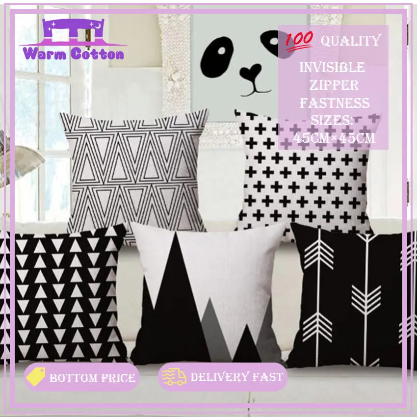 Black and White Pattern Square Pillow Case for Sofa Fashion Striped Striped Geometric Pillowcase 18x18 inch zipper size