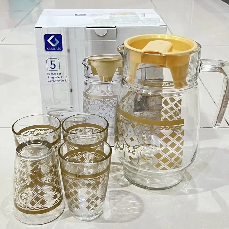 Set Teko Kaca Motif Emas Teko 5 In 1 Kaca untuk Teh - Tea 0