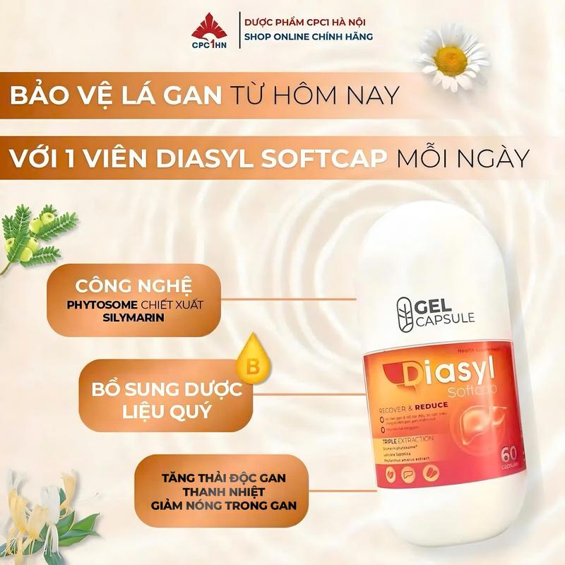 Viên uống bổ gan DIASYL Mát Gan, Bảo vệ tế bào gan, Hỗ trợ thải độc gan, Ngày 1 viên- Tăng cường chức năng gan