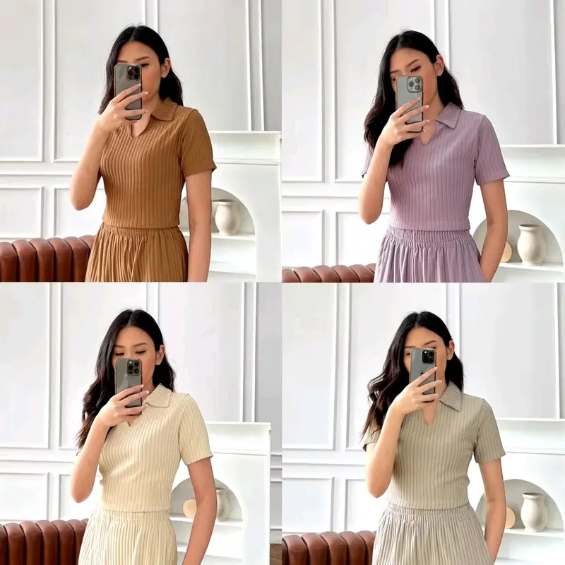 Premium Sierra Top - Kaos Rib Knit Polo Crop Lengan Pendek Wanita Korean atasan baju  basic 3