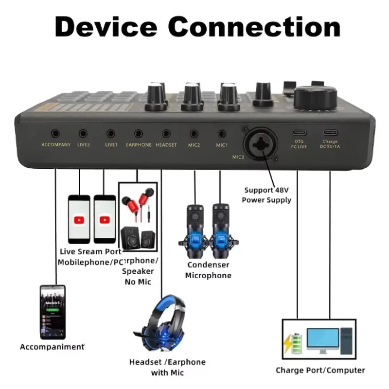 Soundcard K800 Mixer Audio External Sound Card Live 16 Effect 2