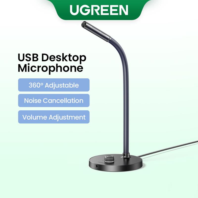 Micro USB, UGREEN, cho máy tính để bàn, Giảm tiếng ồn 60dB, Thích hợp cho cuộc họp trực tiếp, trò chơi và ghi âm trong lớp, Mic ngoài USB
