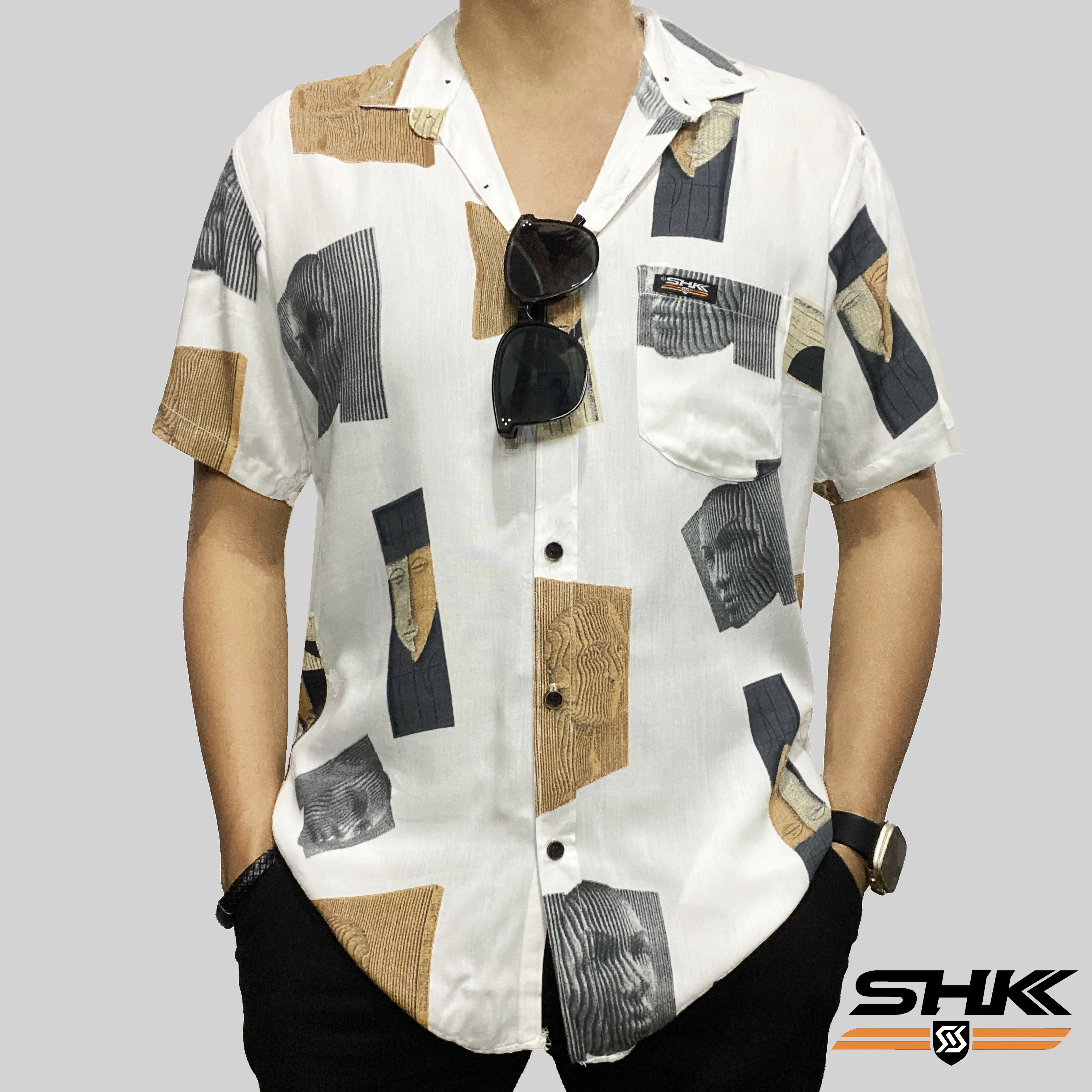 SHK Kemeja Hawai Vintage Pria Wanita Amarillo POTRAIT