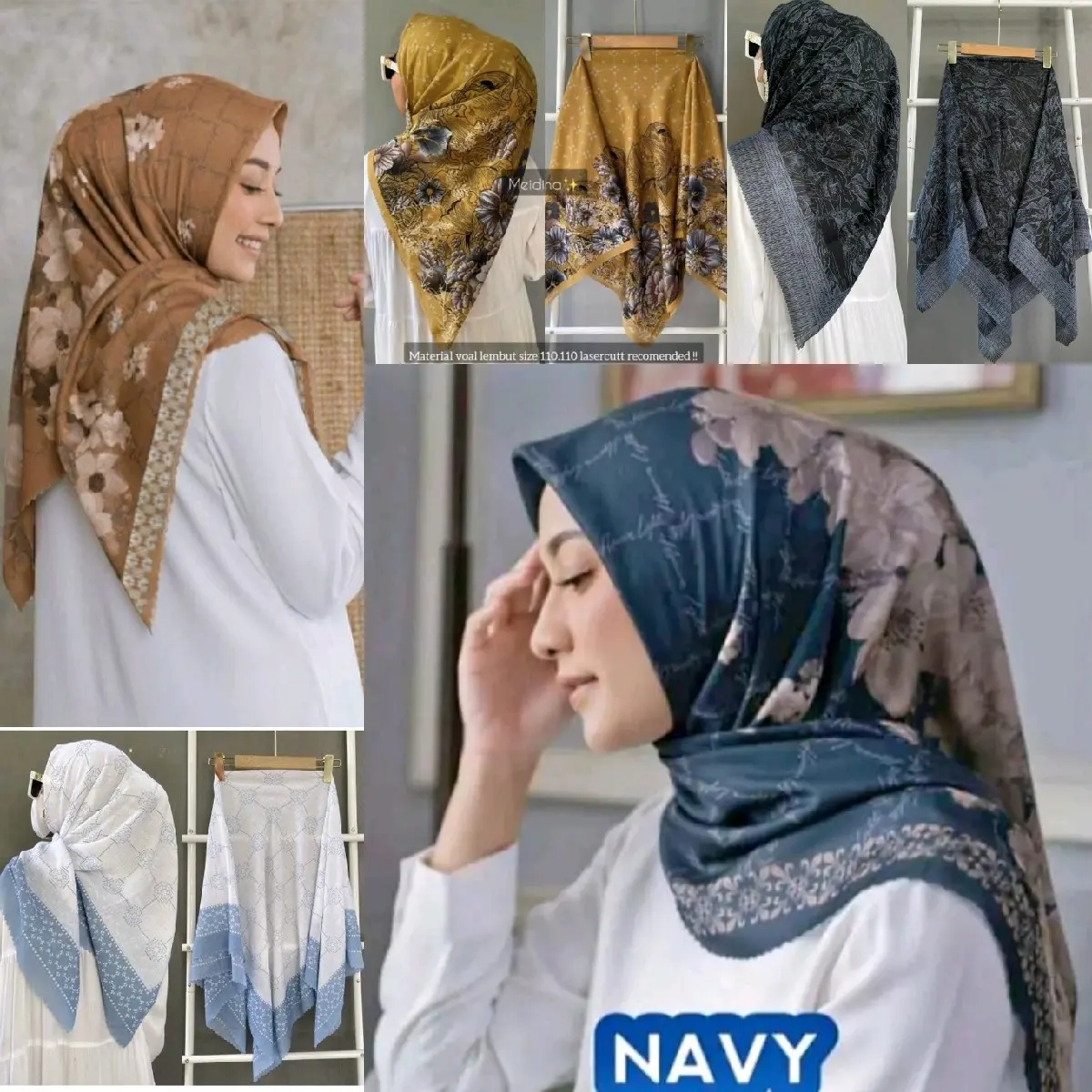 Kerudung Muslim Jilbab Segiempat Motif Voal Premium Square