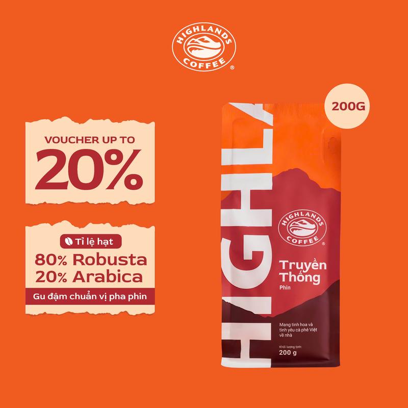 Combo 2 cà phê rang xay Truyền Thống Highlands Coffee gói 200g