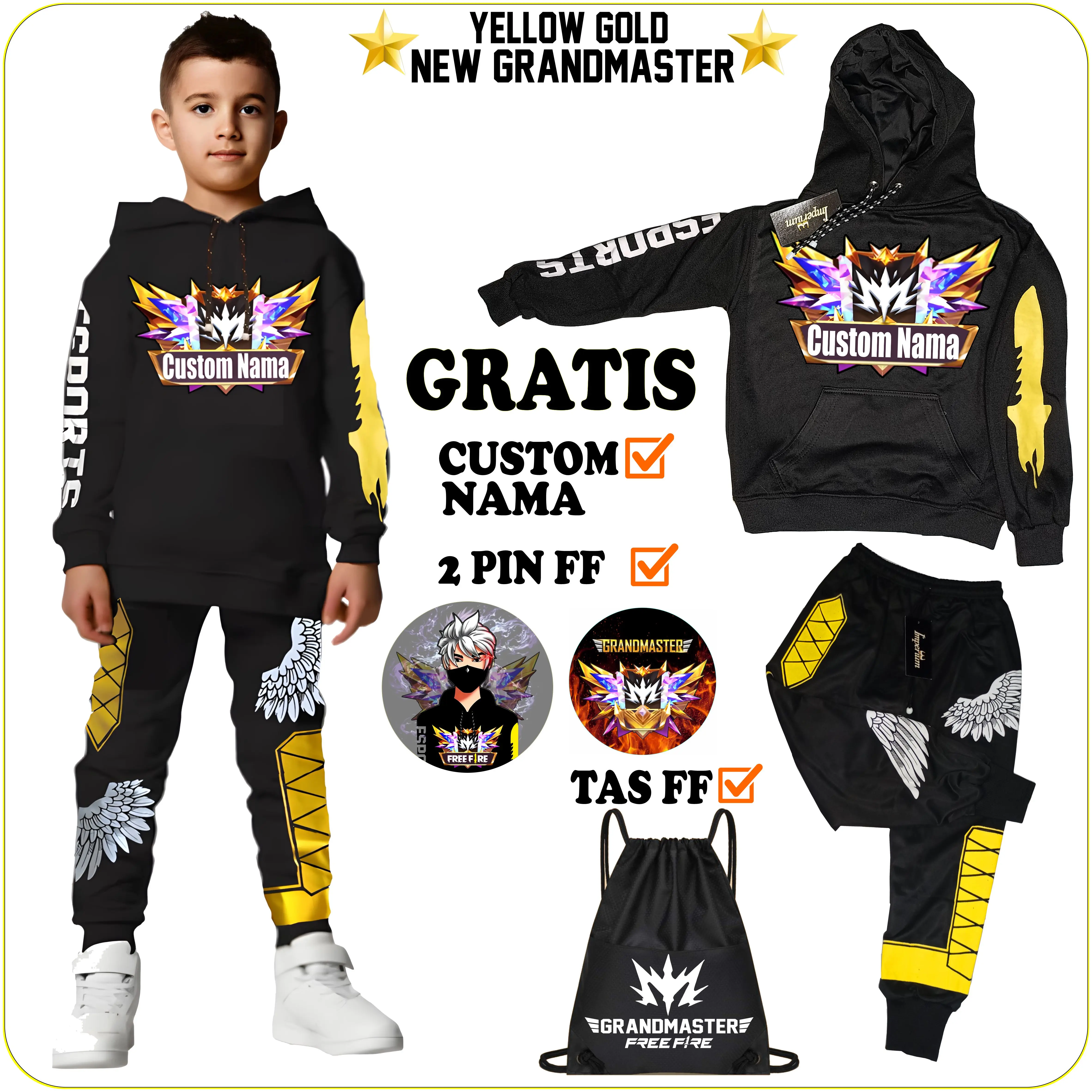 IMPERIUMKIDZ  Setelan Baju Anak  Free Fire Celana FF Angel Grandmaster  Usia 6-14 Tahun Fashion