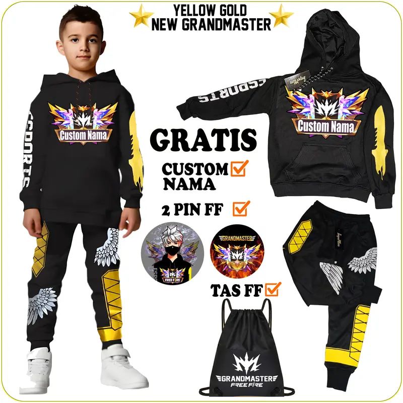 IMPERIUMKIDZ  Setelan Baju Anak  Free Fire Celana FF Angel Grandmaster  Usia 6-14 Tahun Fashion 0