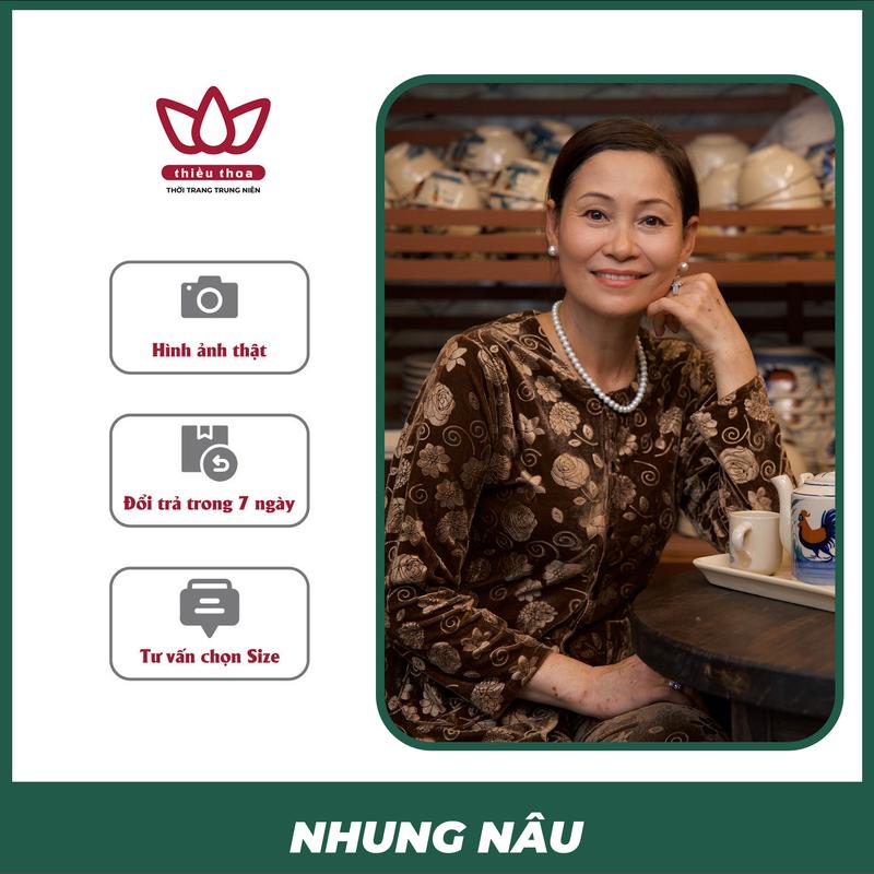 Bộ đồ thu đông cho ngoại, đồ bộ trung niên trung niên mùa đông mặc nhà, đồ bộ cho mẹ, cho người già chất liệu vải Nhung quần dài cực kì thoáng, sang trọng đi tiệc, đi chùa Voi Đỏ Sen Nữ pijama