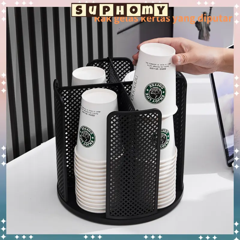CUP DISPENSER/Rak Penyimpanan Multifunksional / Rak penyimpanan multifungsi /cangkir estetika holder /Penyimpanan Cangkir Gelas Kertas(16oz - 22oz) /dapat menyimpan 22 ons cangkir plastik / rak cangkir estetik 360 memutar
