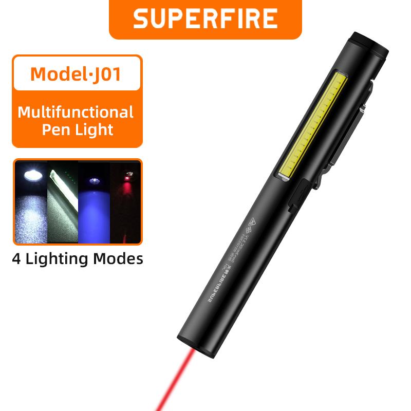 Con trỏ Laser, SUPERFIRE, Đèn pin LED, Có Thể Sạc Lại, Đèn pin đa chức năng, Siêu Sáng, Đèn làm việc, Không thấm nước, Từ tính, Đèn LED / COB / UV / Laser đỏ, J01
