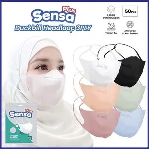 Masker Duckbill Hijab Headloop Sensa Plus 3ply 1 Box 50pcs KS