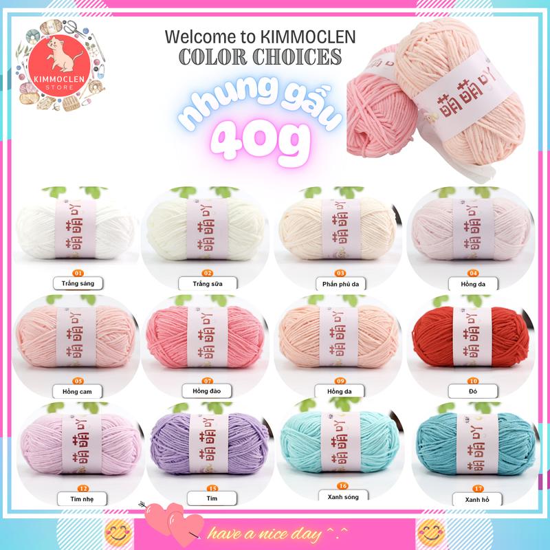 Len nhung gấu baby 40g, chất len siêu mềm mại (Mã 01 - 44)