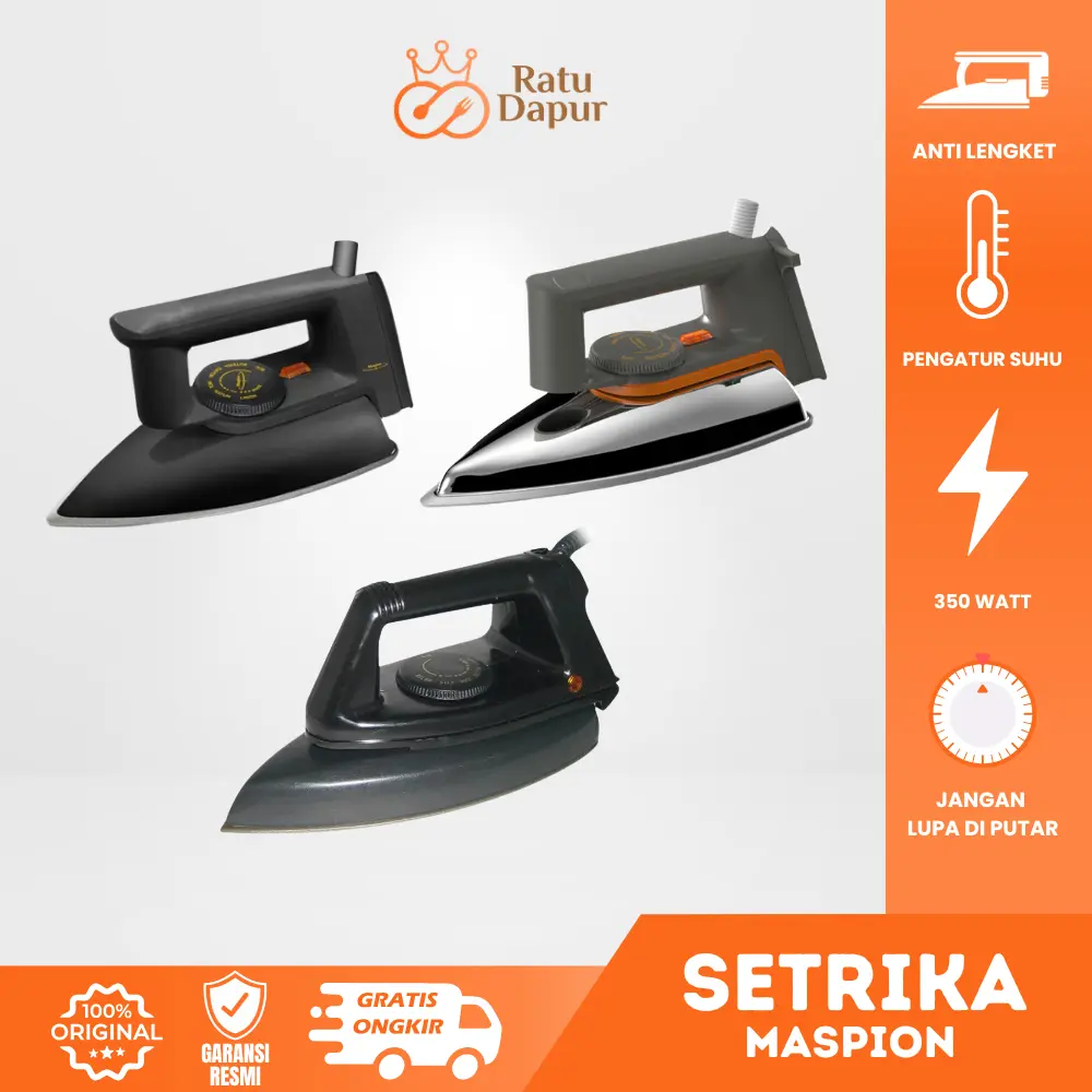 Setrika LIstrik  Kabel Serbaguna GARANSI 1 TAHUN - Maspion Setrika EX-1010 EX-1000 HA-110 Hyperlite | Anti Lengket Gosokan Baju Listrik - RD