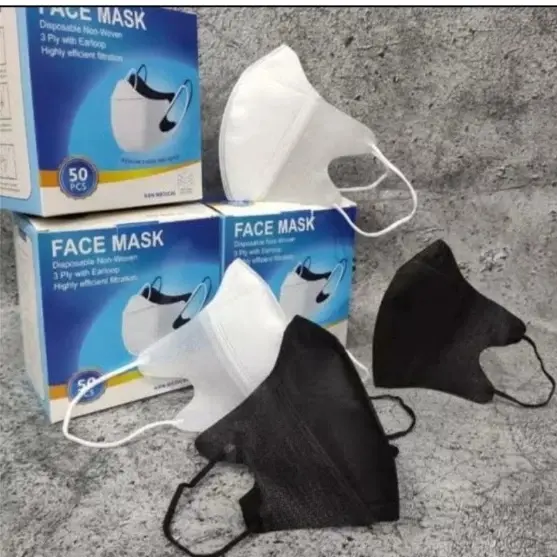 PGS | PAKET 3 BOX | Masker Duckbill FACE MASK 50 Pcs  Warna Hitam dan Putih dengan Box 3