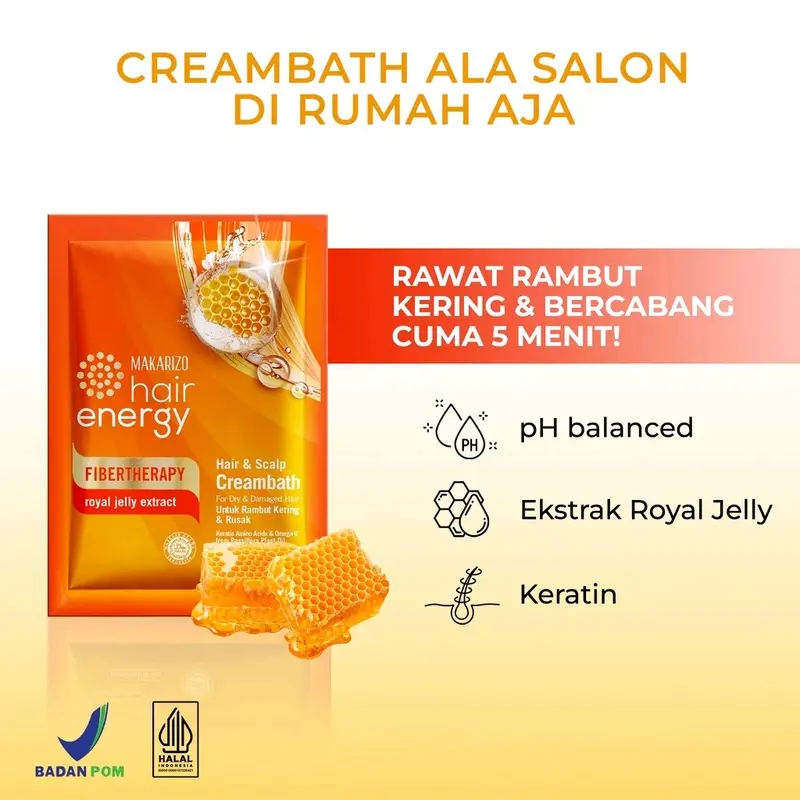 Makarizo Hair Energy Fibertherapy Hair & Scalp Creambath Royal Jelly 30 mL / Perawatan Rambut Kering & Rusak / Perawatan rambut 3
