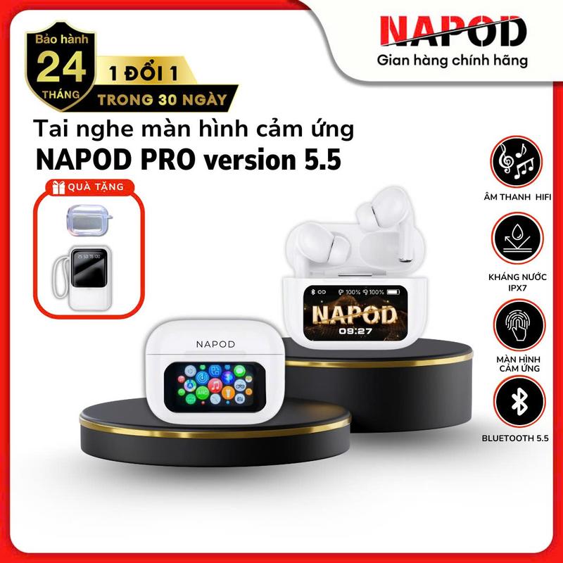 [TPT - NAPOD ] Tặng Sạc Dự Phòng Kèm Ốp Phiên bản nâng cấp Tai nghe Bluetooth Chính Hãng NAPOD PRO Màn Hình cảm ứng Thông Minh Chống ồn ENC/ANC Kháng nước IPX6 EQ Cân bằng âm Thanh