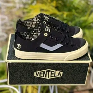 GRATIS KAOS KAKI!! Ventela x evil all is well low Casual Sepatu Sekolah Sneakers Pria Wanita Hitam Karet Canvas 12 Oz  Black Kasual  Shoes Termurah