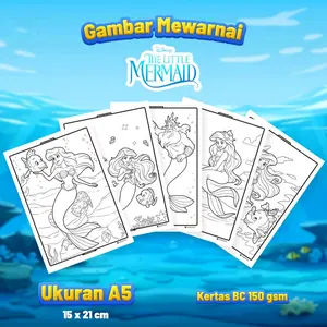 Gambar Mewarnai THE LITTLE MERMAID / PUTRI DUYUNG Isi 20 Lembar Kertas BC Tebal