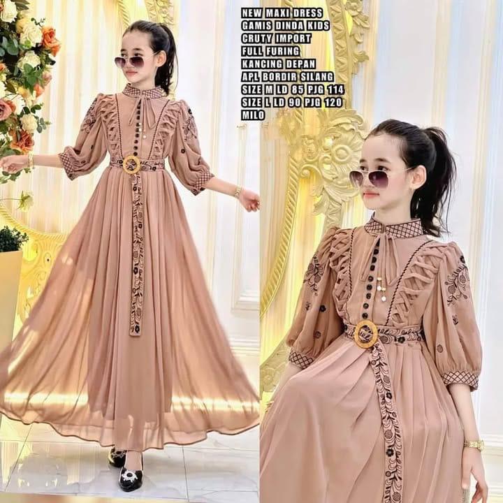 Dinda Kids Gamis Muslim Cantik Mewah Anggun Bahan Ceruty Baby Doll Aplikasi Bordir Dress Muslim Terbaru Baju Wanita Lebaran Syari Remaja Pesta Crinkle 0