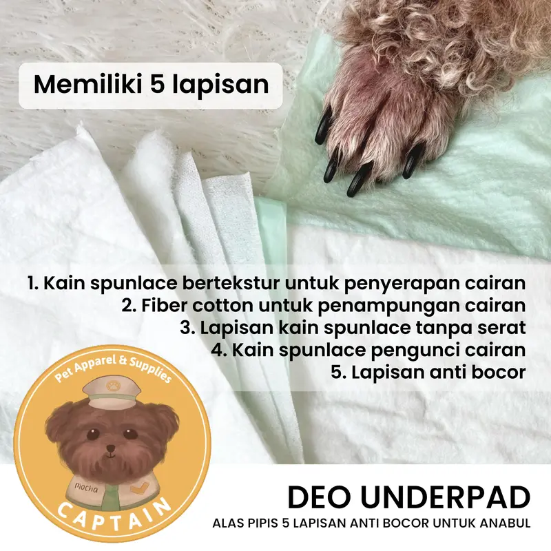 UNDERPAD 5 LAYER ALAS PIPIS ANJING PERLAK HEWAN PELIHARAAN ANTI BOCOR DOG PEE PAD DISPOSABLE PET TOILET 1