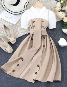 DRESS ANAK PEREMPUAN LOLY KC KREM/TERBARU/KOREA/BANGKOK/UMUR 5-15 TAHUN/FASHION ANAK