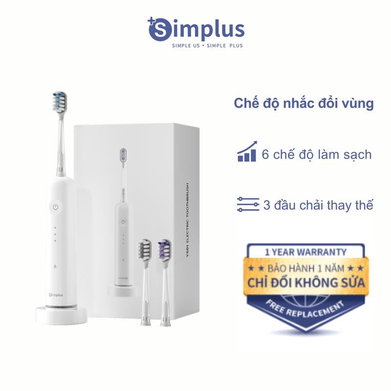SimplusVN Bàn Chải Điện Tần Số Rung 66.000 Lần/phút DDYS008, 6 Chế Độ Làm Sạch, 3 Đầu Bàn Chải Đa Năng, Chức Năng Hẹn Giờ Và Nhắc Chuyển Vùng, Đế Sạc Từ Tính, Chống Nước Hiệu Quả Bảo Hành 1 Năm Chỉ Đổi Không Sửa
