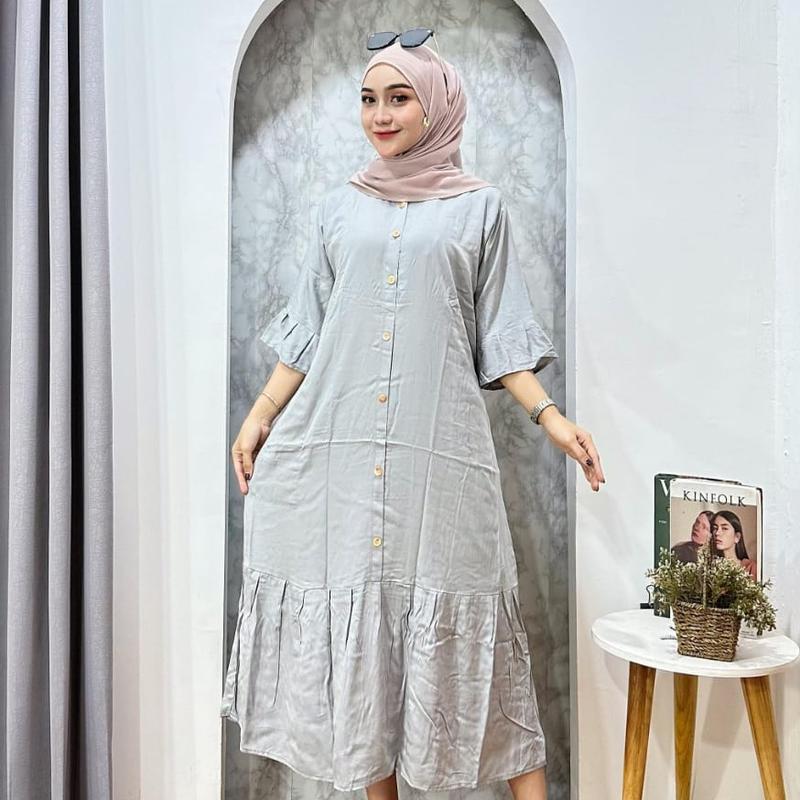DASTER DRESS WANITA | Daster Wanita Polos Lengan 3/4 Rayon Premium Adem Nyaman Jatuh LD 110cm Busui Kancing Bumil Rampel Bawah Santai 1