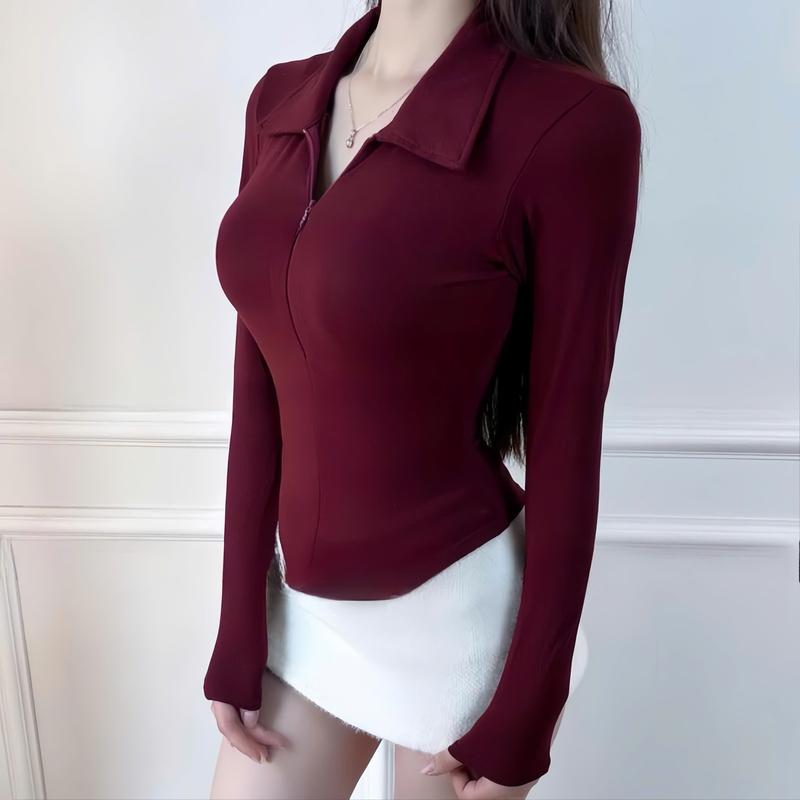 Áo Thun Nữ Cổ Bẻ Dài Tay Phối Khóa Kéo Dáng Ôm Vạt Bầu Chất Thun Tăm Hàn Mịn – BY BOOM STORE VN | BigBuy360 - bigbuy360.vn