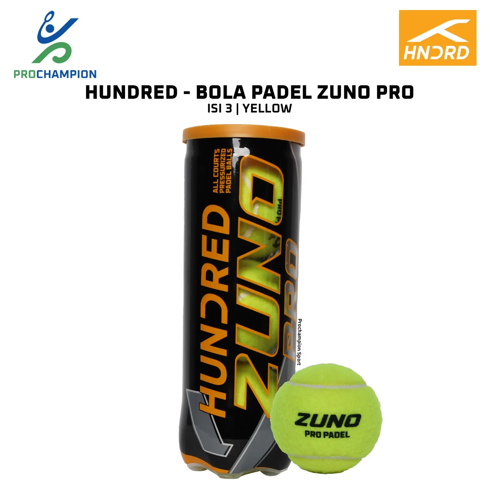 Bola Padel HUNDRED Zuno Pro 3in1 Yellow