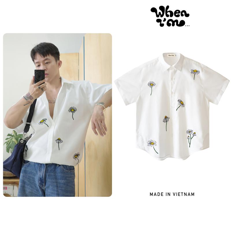 Áo sơmi nam nữ WhenIm thêu DAISY - hàng thiết kế - vải linen dày dặn thoáng mát