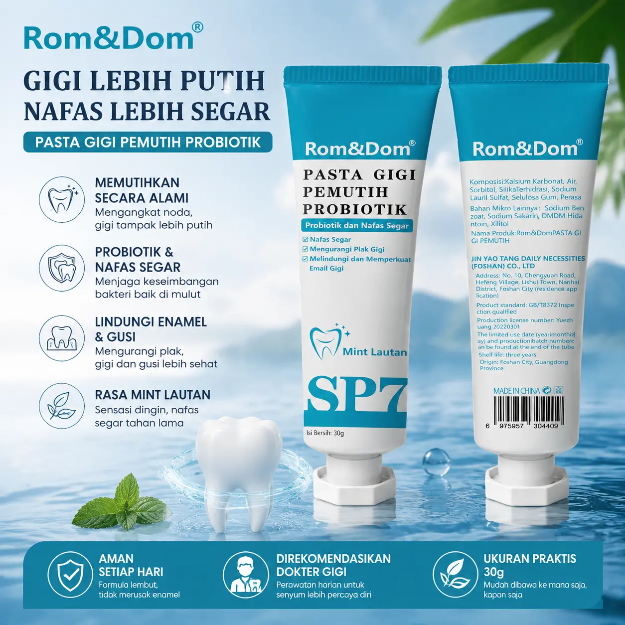 Pasta Gigi Pemutih Probiotik SP7 | Whitening Toothpaste Untuk Gigi Kuning & Noda Gigi | Nafas Segar Mint | Oral Care Harian