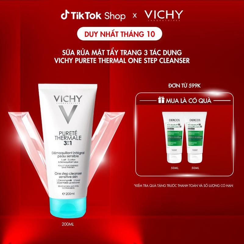 Sữa rửa mặt tẩy trang 3 tác dụng cho da thường, da hỗn hợp & da nhạy cảm Vichy Purete Thermale 3in1 200ml
