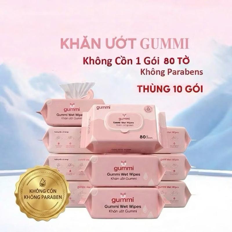 Thùng 10 gói khăn ướt Gumi không cồn không parabens cao cấp dành cho em bé.