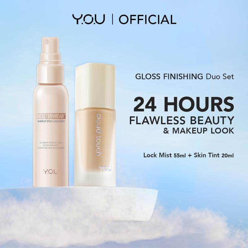 YOU Gloss Finishing 2 in 1 Set  | Cloud Touch Lock Mist | 24H Flawless Beauty | Glow All Day Breathable Flawless Beauty Concealer Foundation Makeup