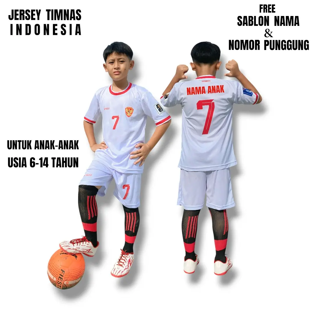 JERSEY TIMNAS INDONESIA ANAK-ANAK_FREE SABLON NAMA JERSEY TIMNAS HOME AWAY ANAK Sport Outdoor baju bola verdonk