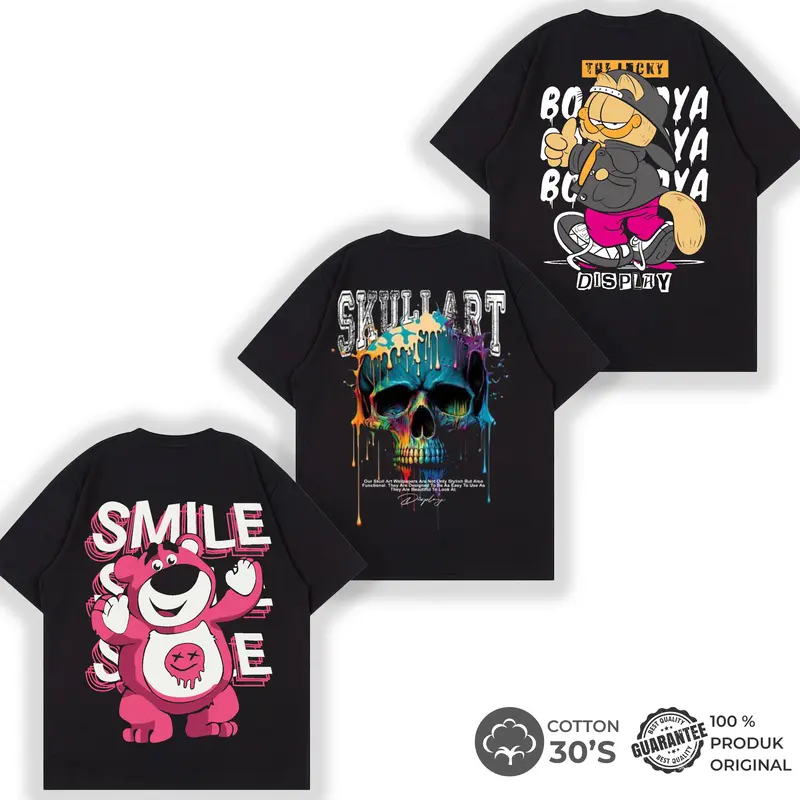PROMO PAKET 3PCS 100K Kaos Tshirt Pria Terbaru  Lengan Pendek Motif Sablon Bergambar Keren Baju Distro Combed Tebal Panjang Nyaman High Kain Unik Cowok Hitam Katun 5