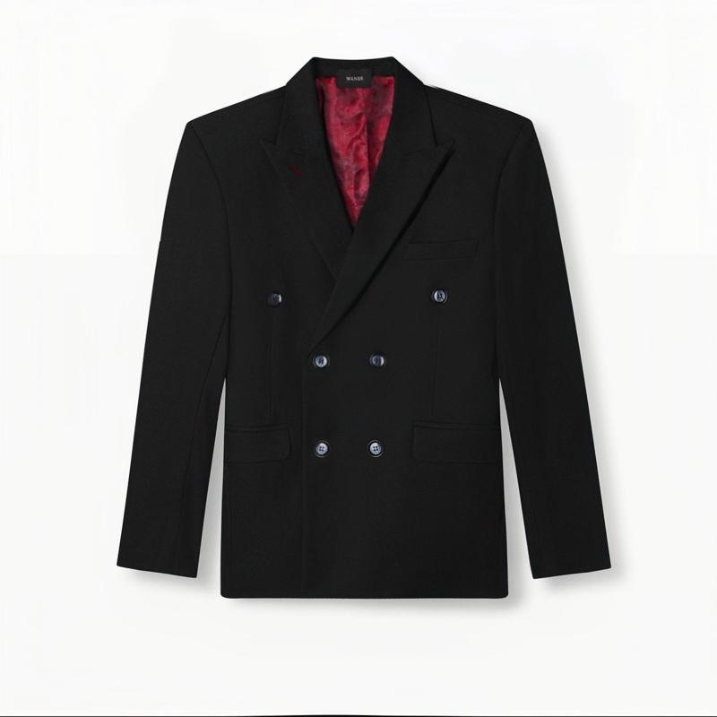  Áo Blazer 6 Cúc Đen Ngọc Ve Nhọn | Wanes Double Breasted Black Suit With Peak Lapels V2 